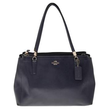 Pre Owned Coach Navy Blue Leather Christie Caryall Tote