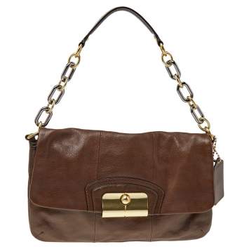 Pre Owned Coach Brown Leather Kristin Flap Shoulder Bag