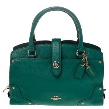 Pre Owned Coach Green Pebbled Leather Mercer 24 Satchel