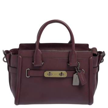 Pre Owned Coach Burgundy Leather Swagger 27 Carryall Satchel