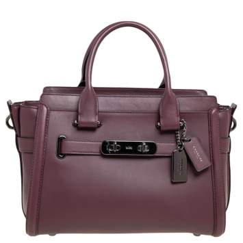 Pre Owned Coach Burgundy Leather Swagger 27 Carryall Satchel