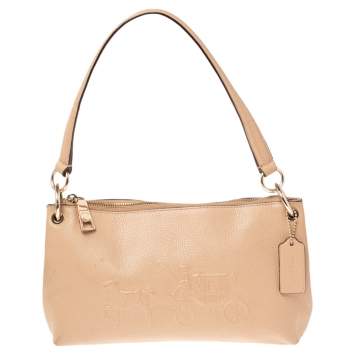 Pre Owned Coach Beige Leather Zip Crossbody Bag