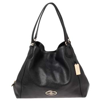 Pre Owned Coach Black Grained Leather Edie Shoulder Bag