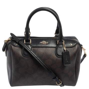 Pre Owned Coach Brown/Black Signature Coated Canvas and Leather Mini Bennett Satchel
