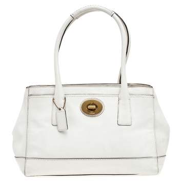 Pre Owned Coach White Leather Madeline Satchel