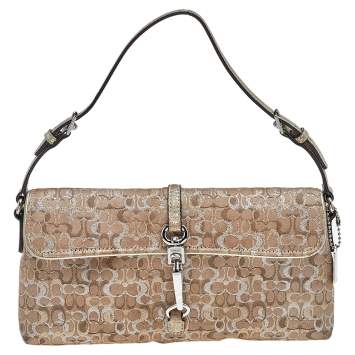 Pre Owned Coach Beige Signature Canvas And Leather Demi Clip Clutch
