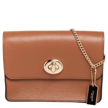 Pre Owned Coach Tan Leather Bowery Chain Crossbody Bag