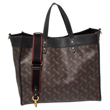 Pre Owned Coach Dark Brown Carriage Print Coated Canvas and Leather Field 40 Tote