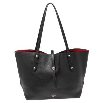 Pre Owned Coach Black Pebbled Leather Market Shopper Tote