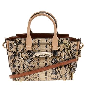 Pre Owned Coach Beige/Black Python Embossed Leather Swagger 20 Tote