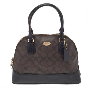 Pre Owned Coach Black/Brown Coated Canvas And Leather Sierra Satchel