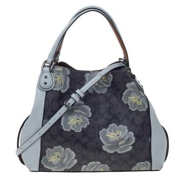 Pre Owned Coach Grey Floral Print Coated Canvas Edie Shoulder Bag