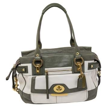 Pre Owned Coach Green/White Leather Penelope Spectator Satchel