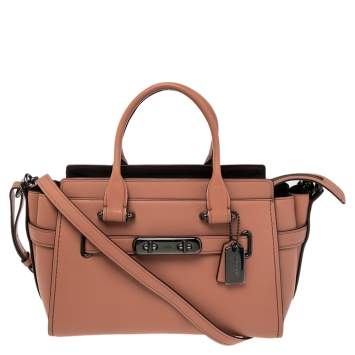 Pre Owned Coach Peach Leather Swagger 27 Carryall Satchel