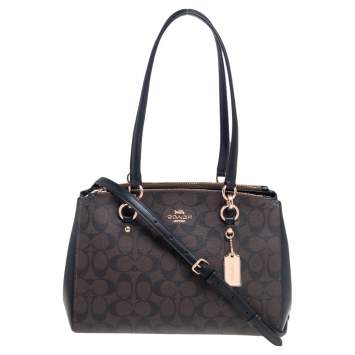 Pre Owned Coach Brown/Black Coated Canvas and Leather Etta Carryall Satchel