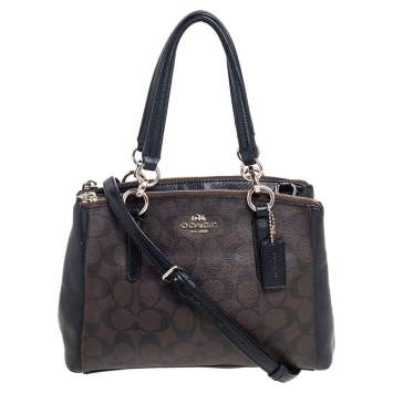 Pre Owned Coach Brown/Black Signature Coated Canvas and Leather Mini Christie Carryall Bag