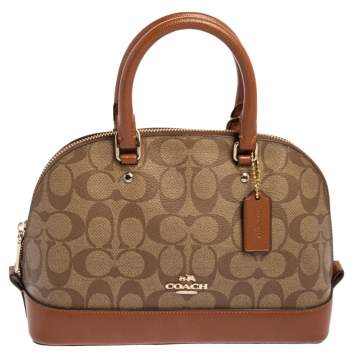 Pre Owned Coach Beige/Brown Signature Coated Canvas and Leather Mini Sierra Satchel