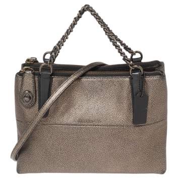 Pre Owned Coach Metallic Leather Mini Turnlock Borough Chain Bag