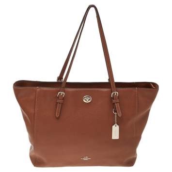 Pre Owned Coach Brown Leather Turnlock Buckle Tote