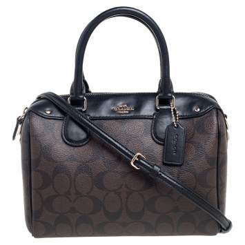 Pre Owned Coach Brown/Black Signature Coated Canvas and Leather Mini Bennett Satchel