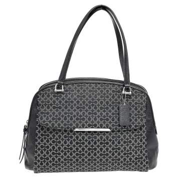 Pre Owned Coach Black Signature Canvas And Leather Double Top Zip Satchel