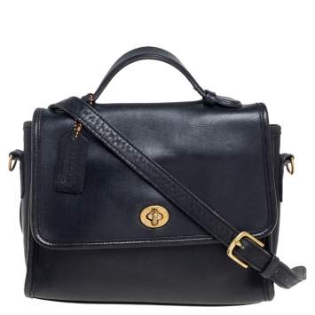 Pre Owned Coach Black Leather Court Top Handle Bag