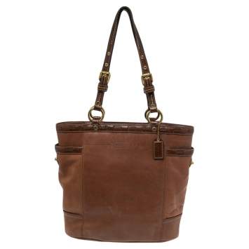 Pre Owned Coach Brown Leather Gallery Laced N/S Tote