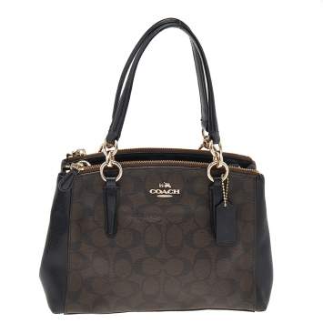 Pre Owned Coach Brown/Black Monogram Canvas And Leather Mini Christie Carryall Satchel