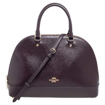 Pre Owned Coach Dark Plum Leather Sierra Dome Satchel Bag