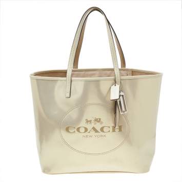 Pre Owned Coach Metallic Gold Leather Shopper Tote