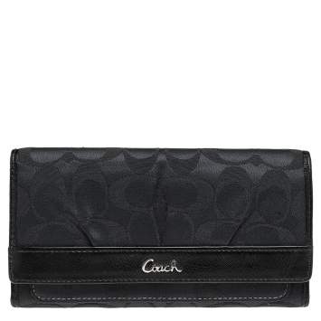Pre Owned Coach Black Signature Canvas And Leather Continental Wallet