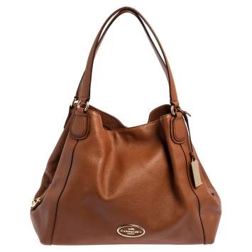 Pre Owned Coach Tan Grained Leather Edie Shoulder Bag