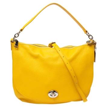 Pre Owned Coach Yellow Leather Turnlock Flap Hobo