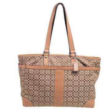 Pre Owned Coach Beige/Brown Signature Canvas and Leather Baby Diaper Tote