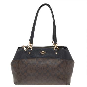 Pre Owned Coach Brown/Black Signature Coated Canvas And Leather Mini Christie Carryall Brooke Tote
