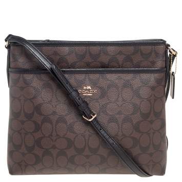 Pre Owned Coach Black/Brown Signature Coated Canvas and Leather Trim Messenger Bag