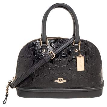 Pre Owned Coach Black Signature Patent and Leather Mini Sierra Satchel