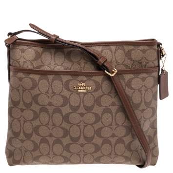 Pre Owned Coach Brown Signature Coated Canvas and Leather Trim Messenger Bag