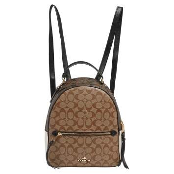 Pre Owned Coach Brown/White Signature Coated Canvas and Leather Jordyn Backpack