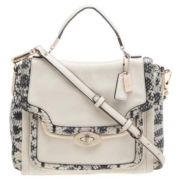 Pre Owned Coach Cream Leather and Python Embossed Leather Small Madison Sadie Top Handle Bag