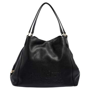 Pre Owned Coach Black Leather Horse Carriage Large Edie Shoulder Bag