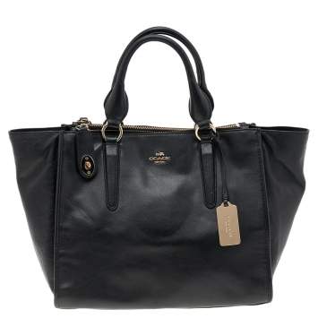 Pre Owned Coach Black Leather Crosby Carryall Double Zip Tote