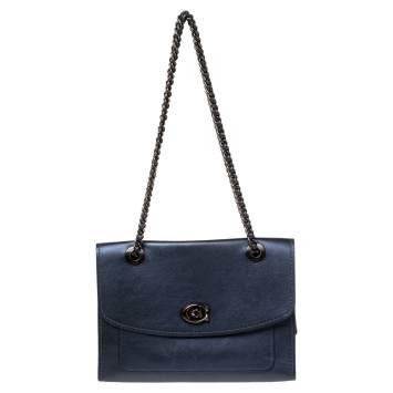 Pre Owned Coach Metallic Blue Leather Parker Shoulder Bag