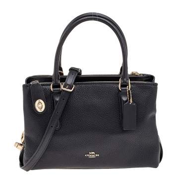 Pre Owned Coach Black Leather Brooklyn Carryall 28 Tote