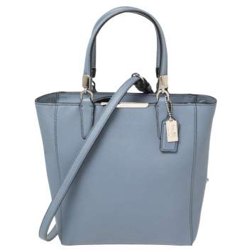 Pre Owned Coach Cornflower Blue Saffiano Leather Mini Madison North South Tote