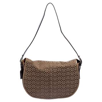 Pre Owned Coach Beige Signature Canvas And Leather Flap Shoulder Bag