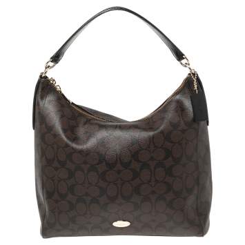 Pre Owned Coach Brown/Black Signature Canvas and Leather Celeste Hobo