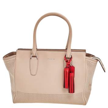 Pre Owned Coach Beige Perforated Leather Legacy Candace Carryall Tote