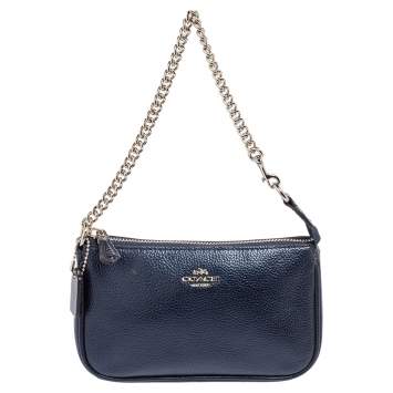 Pre Owned Coach Metallic Blue Leather Mini Pochette