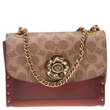 Pre Owned Coach Beige/Brown Signature Coated Canvas and Leather Parker Shoulder Bag